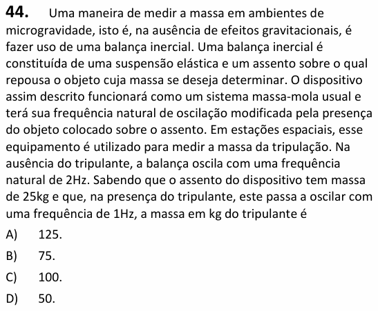 Enunciado da questão 44 de Física do UECE 2023.1
