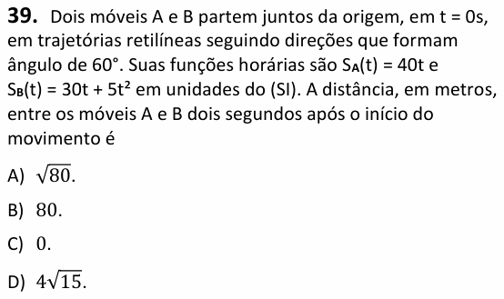 Enunciado da questão 39 de Física do UECE 2024.1