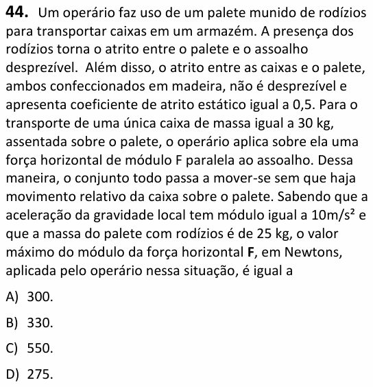 Enunciado da questão 44 de Física do UECE 2024.1