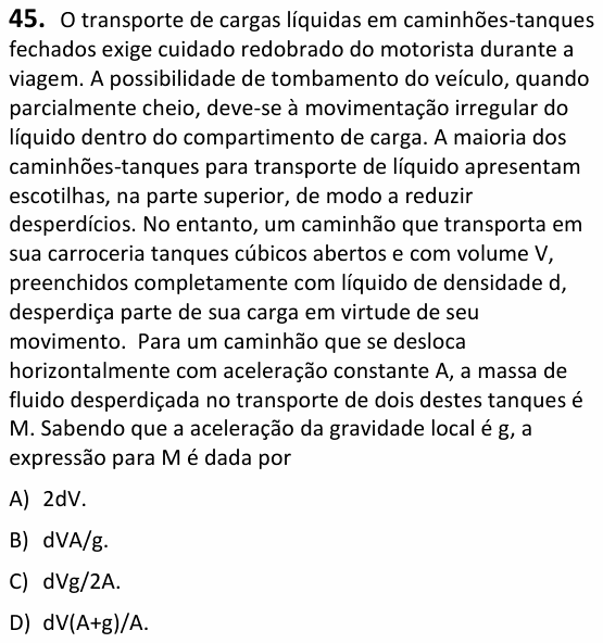 Enunciado da questão 45 de Física do UECE 2024.1