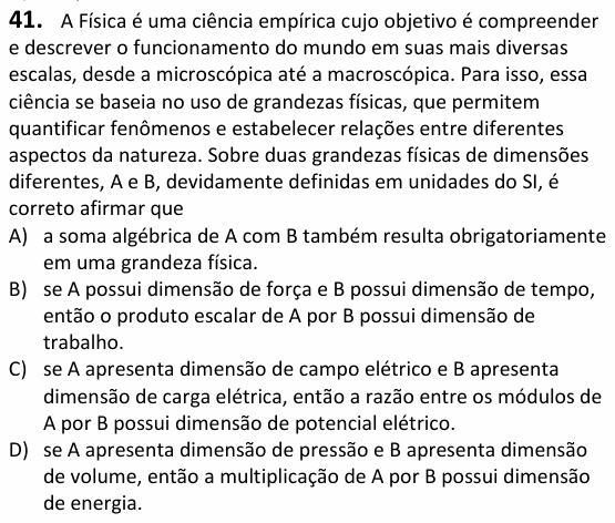Enunciado da questão 41 de Física do UECE 2025.2