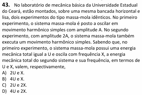 Enunciado da questão 43 de Física do UECE 2025.2