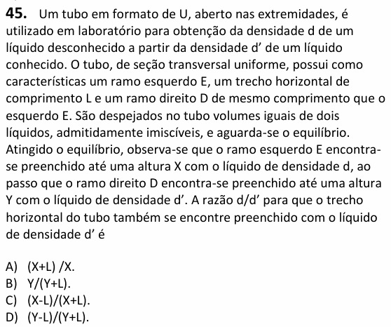 Enunciado da questão 45 de Física do UECE 2025.2