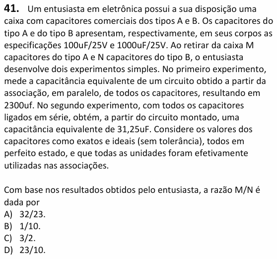 Enunciado da questão 41 de Física do UECE 2026.1