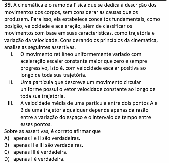 Enunciado da questão 39 de Física do UECE 2026.2