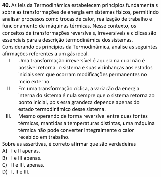Enunciado da questão 40 de Física do UECE 2026.2
