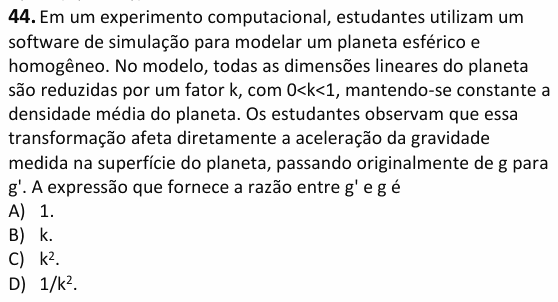 Enunciado da questão 44 de Física do UECE 2026.2