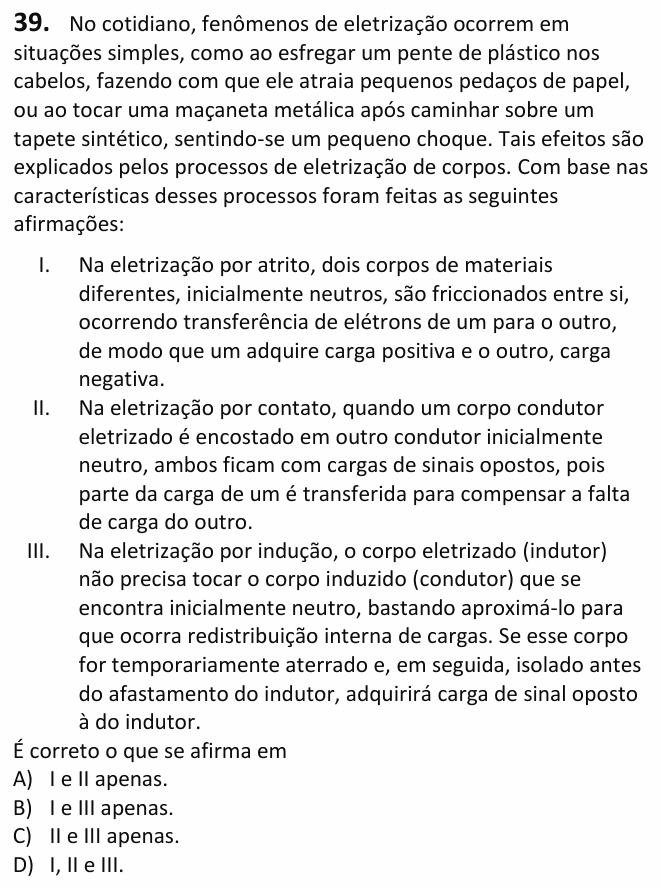 Enunciado da questão 39 de Física do UECE 2027.1