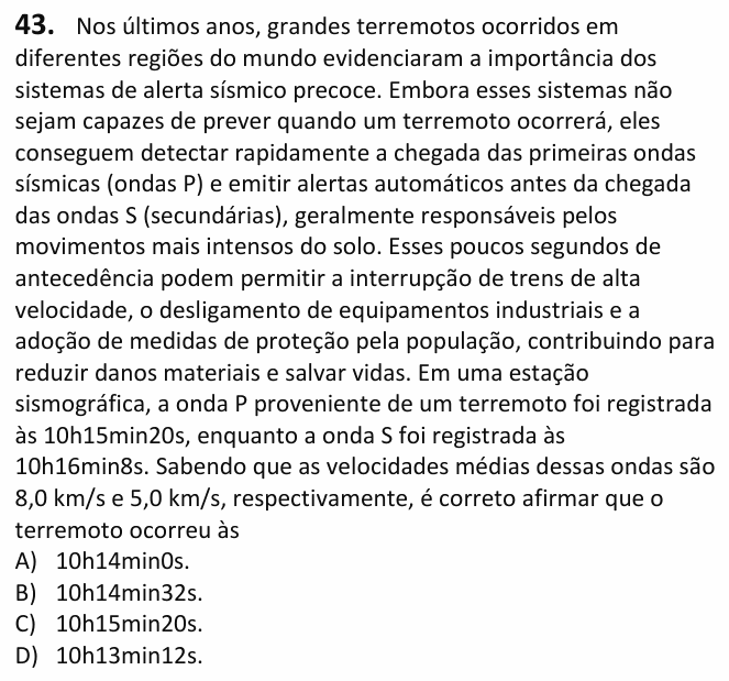 Enunciado da questão 43 de Física do UECE 2027.1