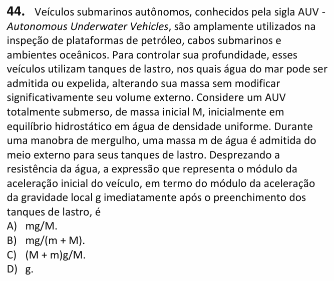 Enunciado da questão 44 de Física do UECE 2027.1