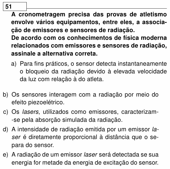 Enunciado da questão 51 de Física do UEL 2011