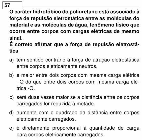 Enunciado da questão 57 de Física do UEL 2011