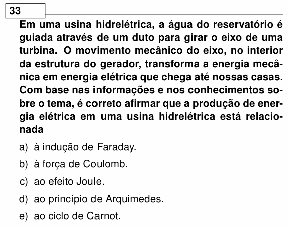 Enunciado da questão 33 de Física do UEL 2012