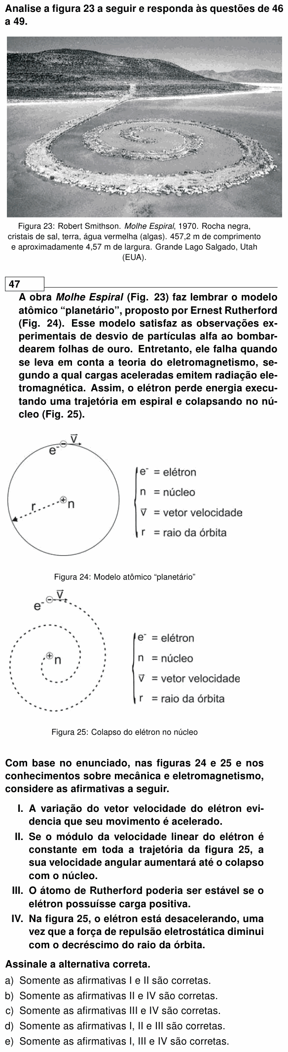 Enunciado da questão 47 de Física do UEL 2012