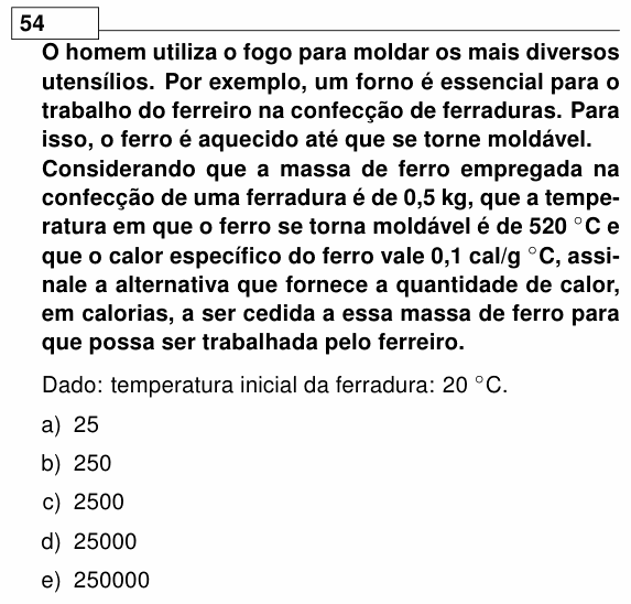 Enunciado da questão 54 de Física do UEL 2012