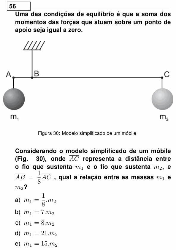 Enunciado da questão 56 de Física do UEL 2012