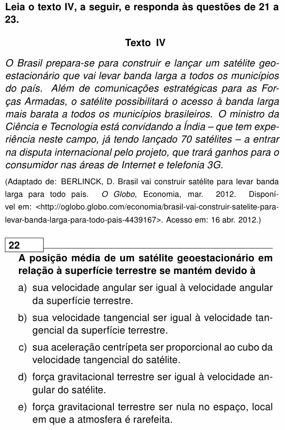 Enunciado da questão 22 de Física do UEL 2013