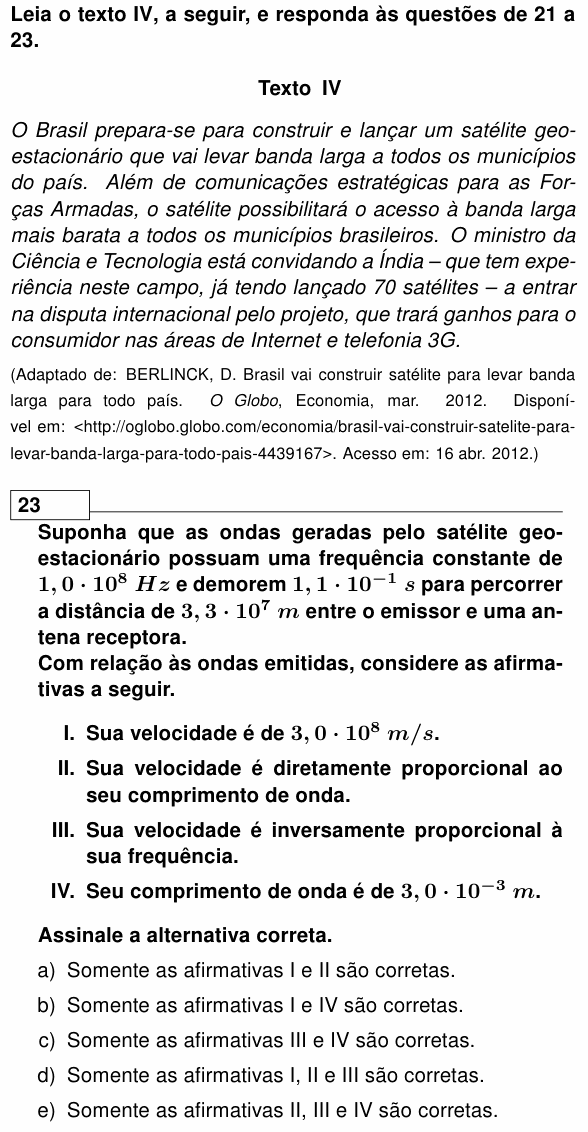 Enunciado da questão 23 de Física do UEL 2013