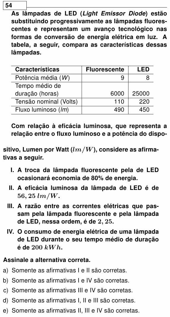 Enunciado da questão 54 de Física do UEL 2013