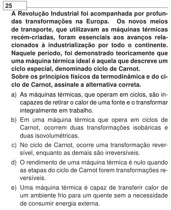 Enunciado da questão 25 de Física do UEL 2014