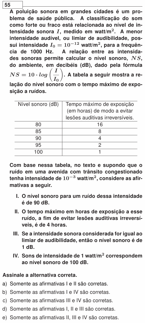 Enunciado da questão 55 de Física do UEL 2014