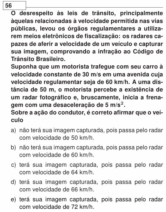 Enunciado da questão 56 de Física do UEL 2014