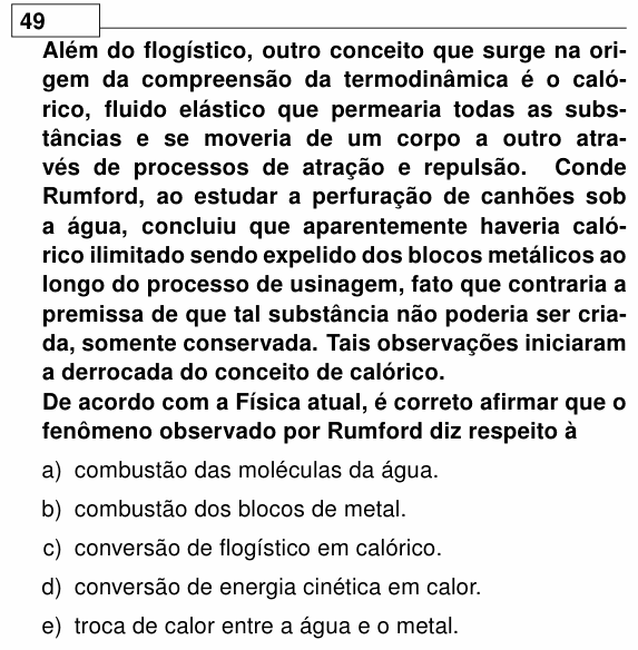 Enunciado da questão 49 de Física do UEL 2015