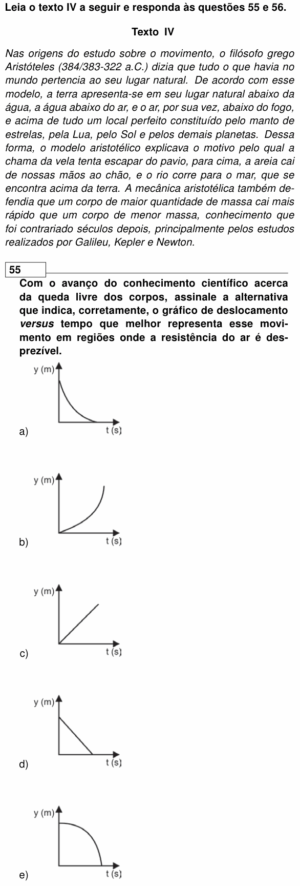 Enunciado da questão 55 de Física do UEL 2015