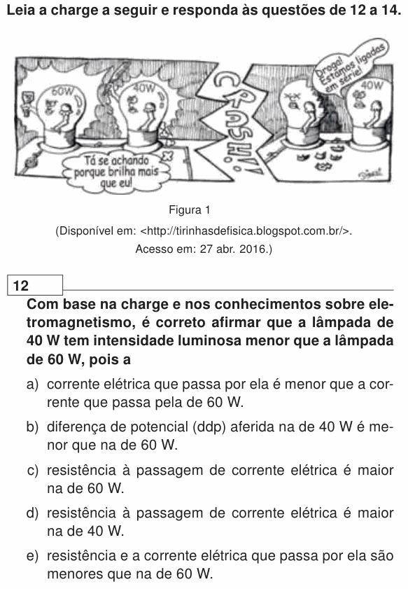 Enunciado da questão 12 de Física do UEL 2017
