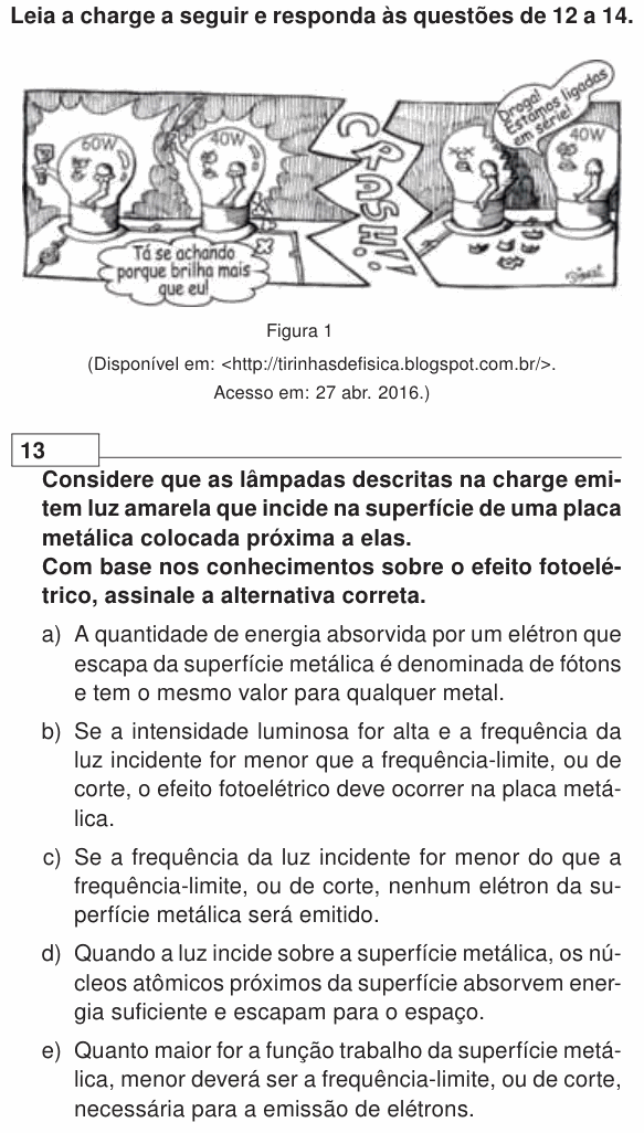 Enunciado da questão 13 de Física do UEL 2017