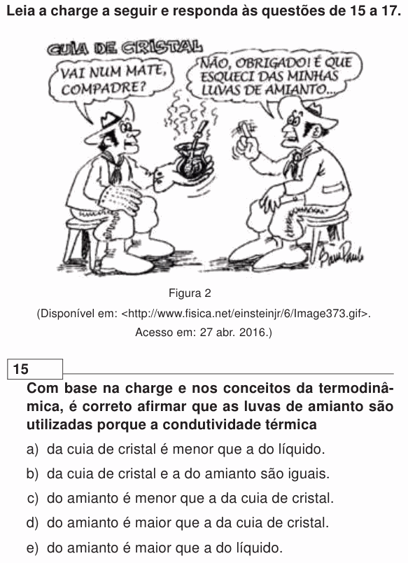 Enunciado da questão 15 de Física do UEL 2017