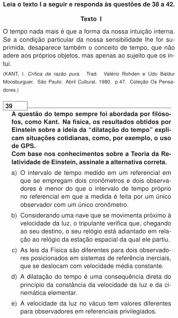 Enunciado da questão 39 de Física do UEL 2017