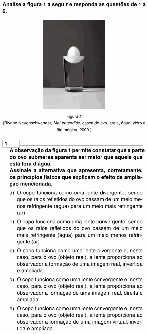 Enunciado da questão 1 de Física do UEL 2018