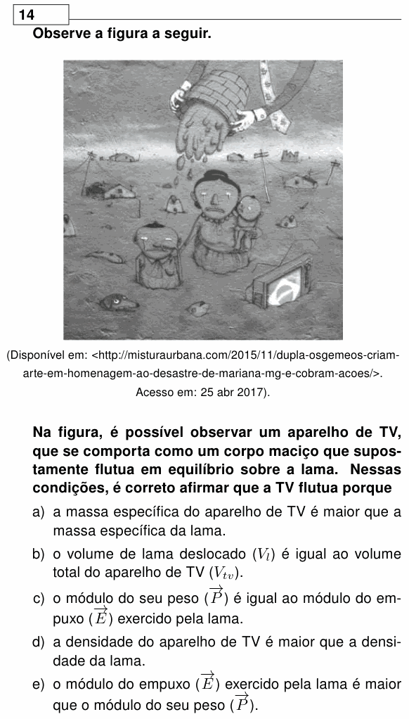 Enunciado da questão 14 de Física do UEL 2018