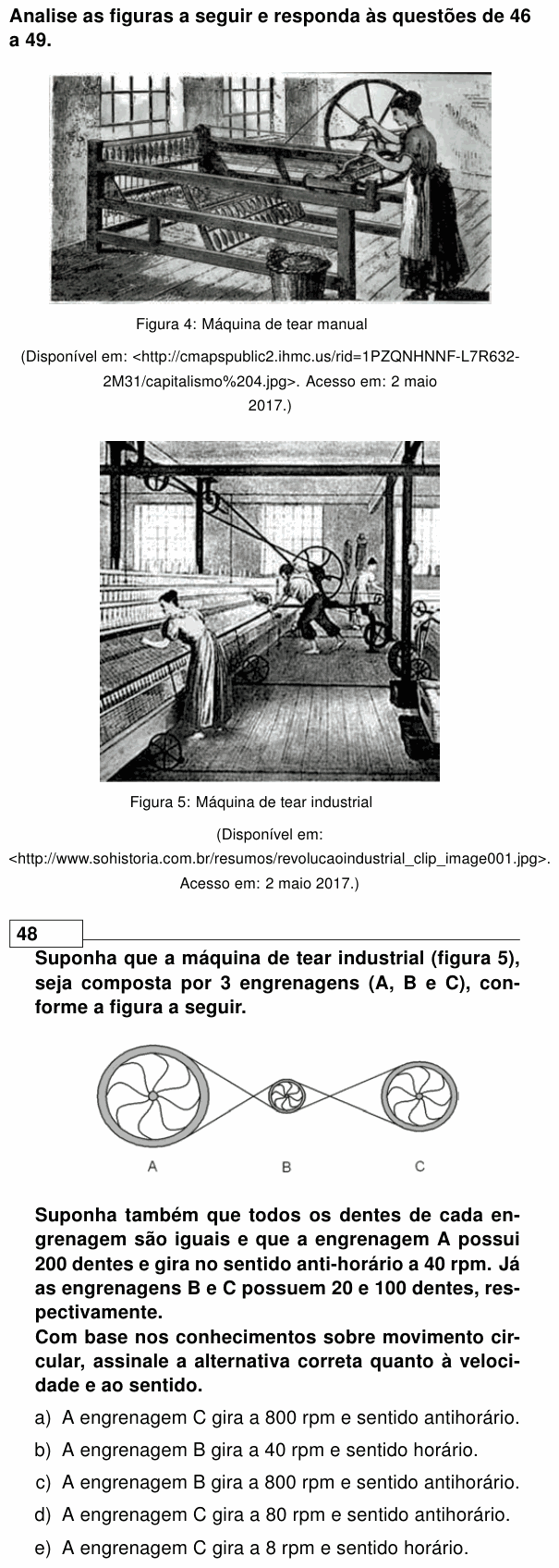 Enunciado da questão 48 de Física do UEL 2018
