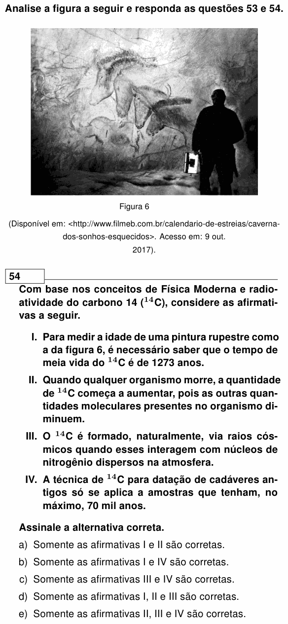 Enunciado da questão 54 de Física do UEL 2018
