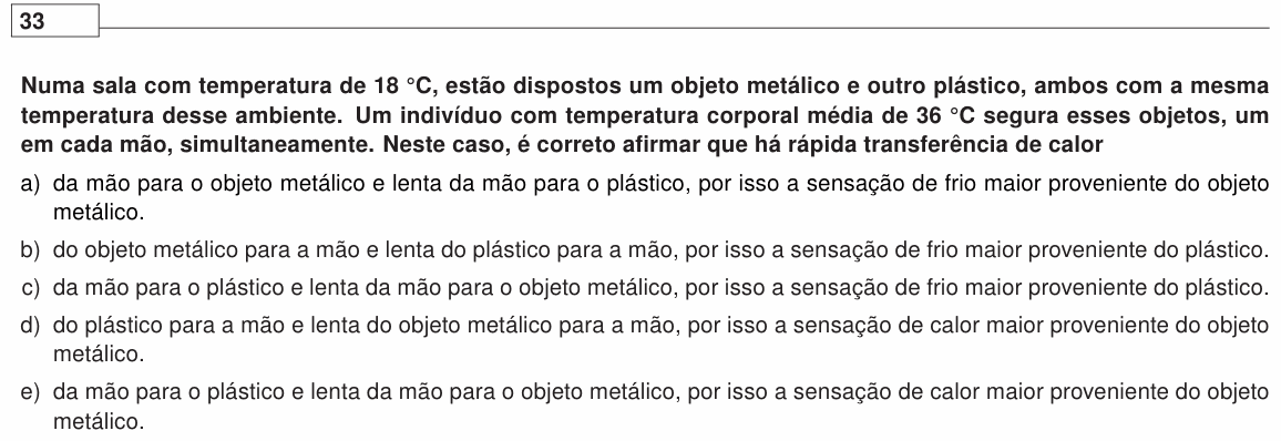 Enunciado da questão 33 de Física do UEL 2019