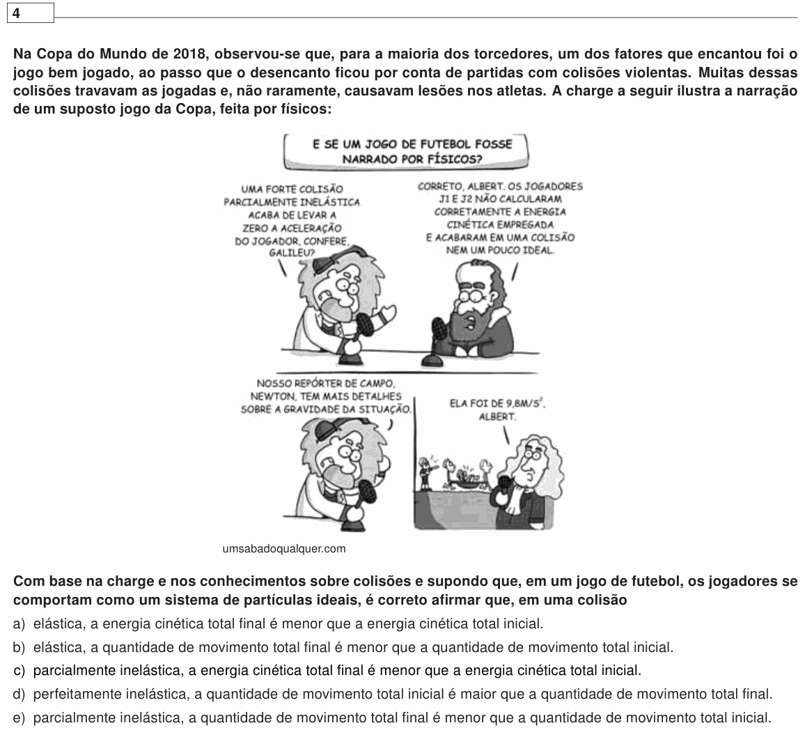 Enunciado da questão 4 de Física do UEL 2019