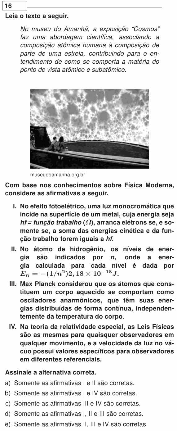 Enunciado da questão 16 de Física do UEL 2020