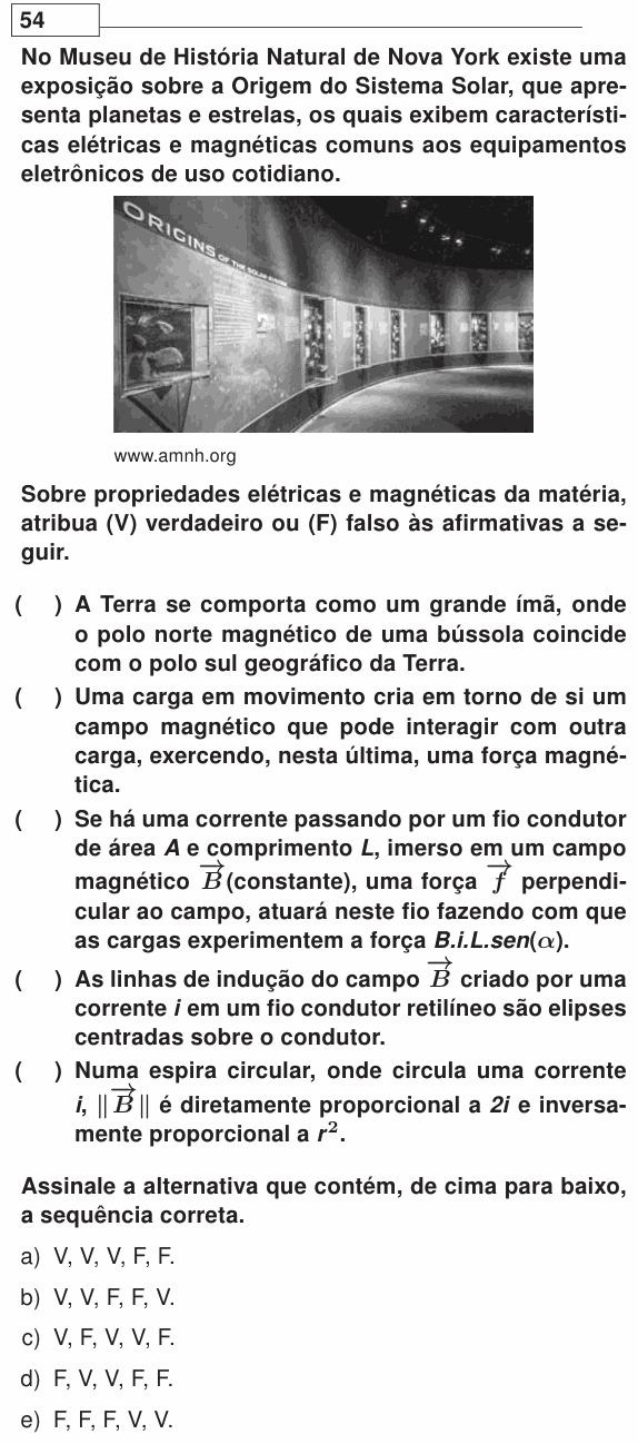 Enunciado da questão 54 de Física do UEL 2020