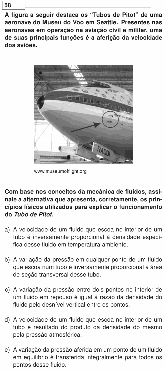 Enunciado da questão 58 de Física do UEL 2020