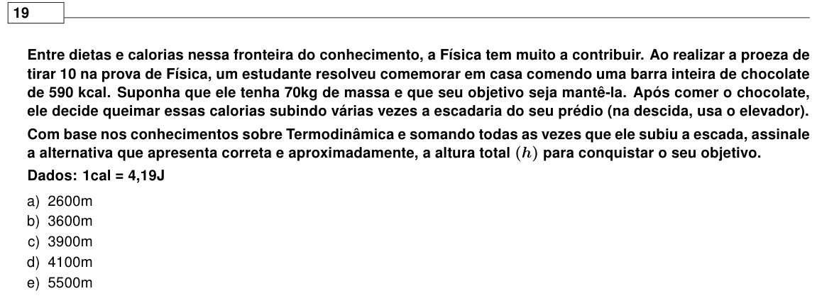 Enunciado da questão 19 de Física do UEL 2021