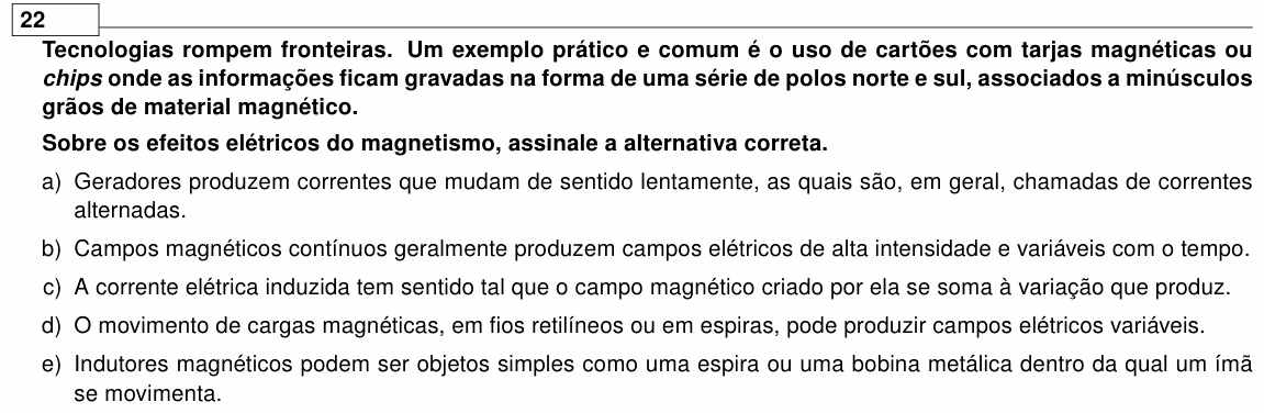 Enunciado da questão 22 de Física do UEL 2021