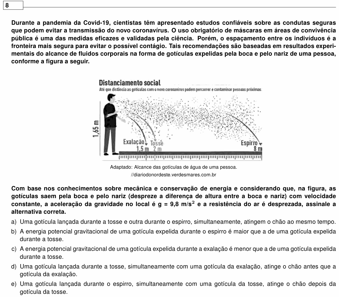 Enunciado da questão 8 de Física do UEL 2021