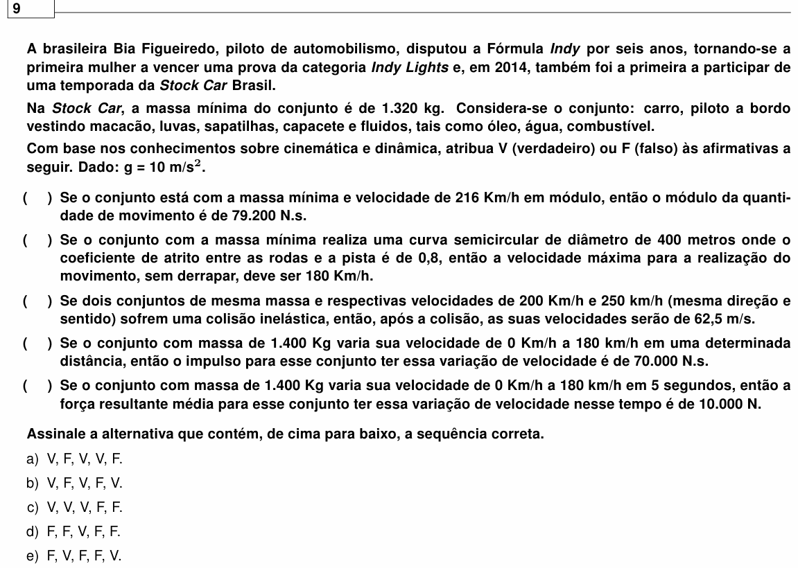 Enunciado da questão 9 de Física do UEL 2022