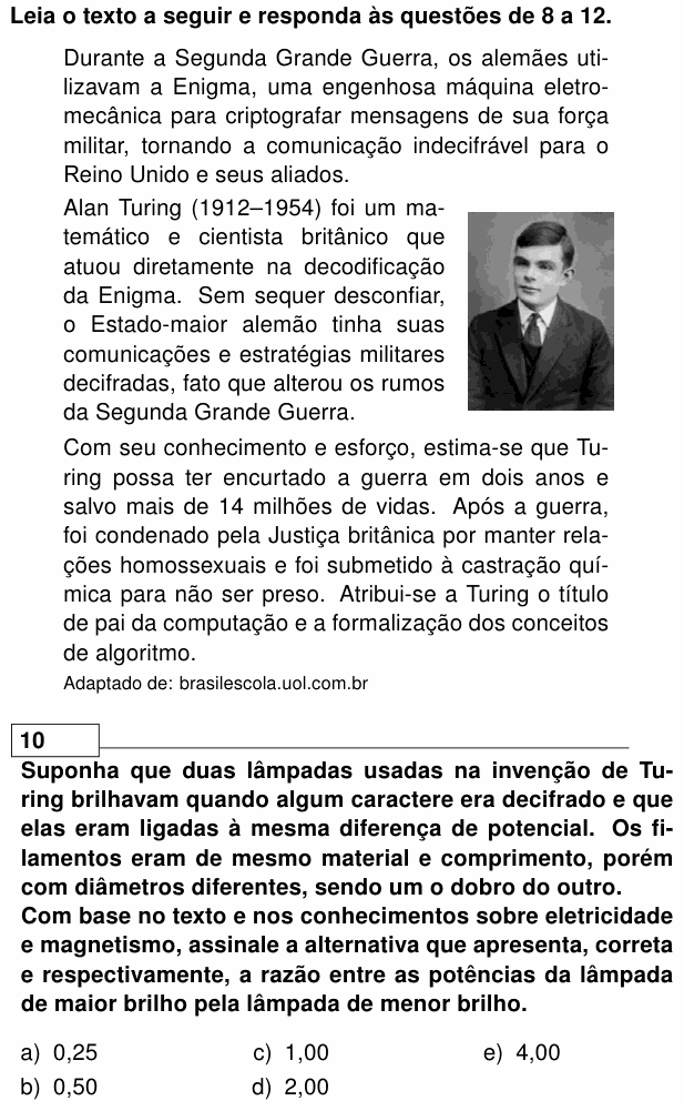 Enunciado da questão 10 de Física do UEL 2023