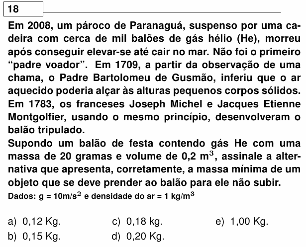 Enunciado da questão 18 de Física do UEL 2023