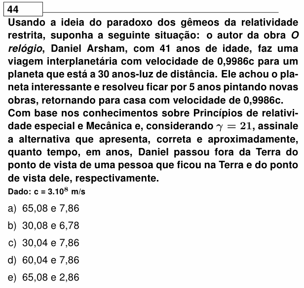 Enunciado da questão 44 de Física do UEL 2023