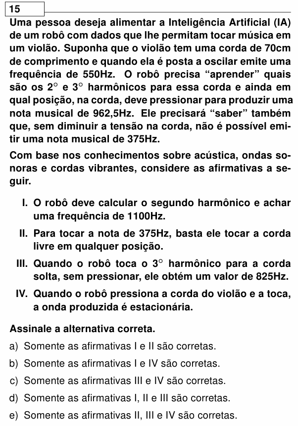 Enunciado da questão 15 de Física do UEL 2024