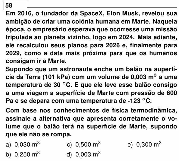 Enunciado da questão 58 de Física do UEL 2024